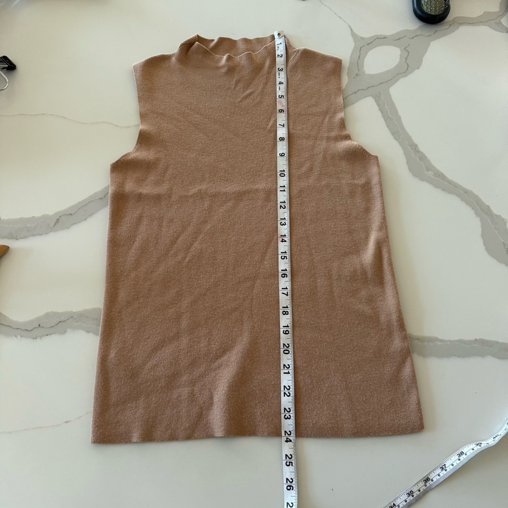 Ann Taylor Camel Color Sleeveless Mock Neck Neutral Lightweight Sweater Top - Picture 12 of 12